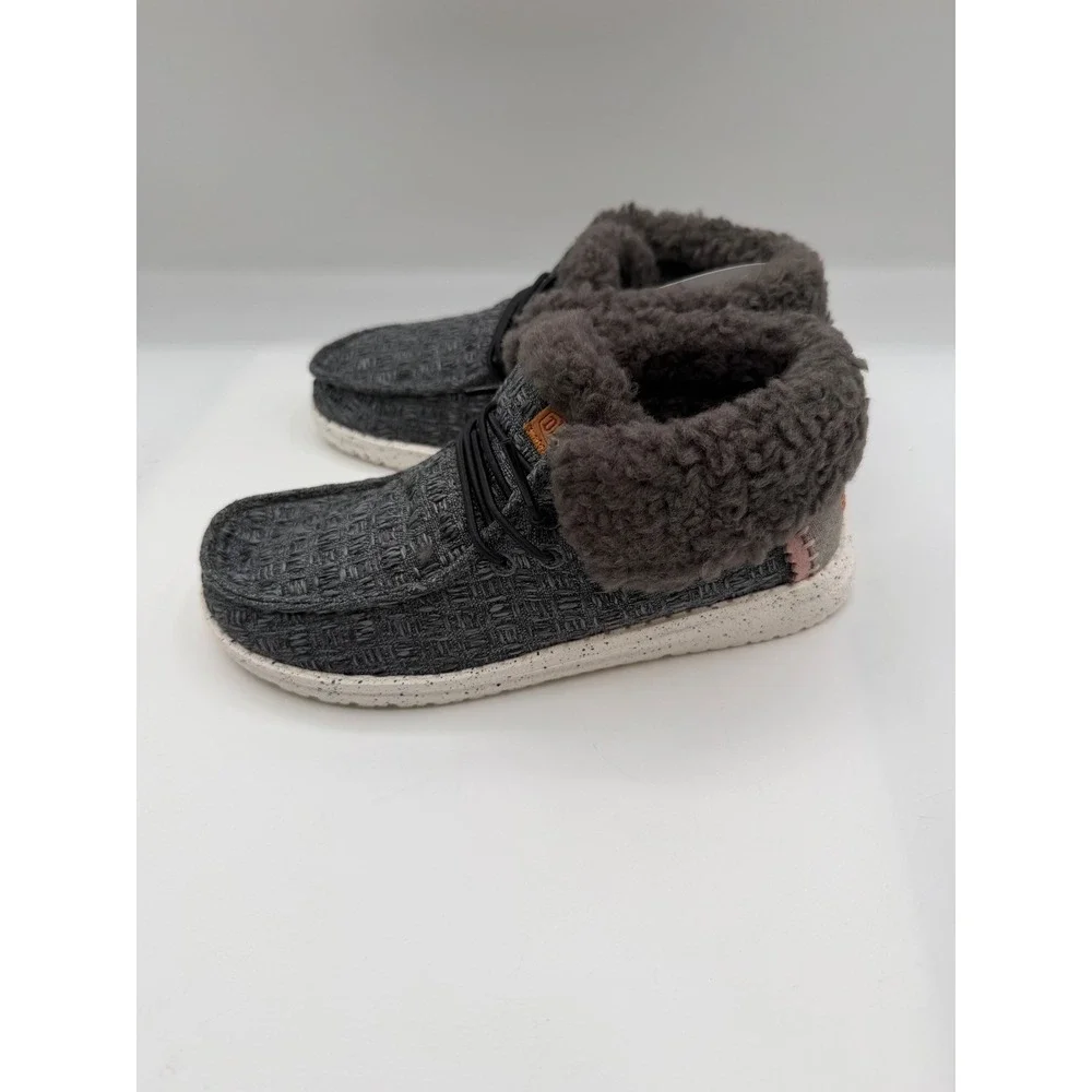 Hey Dude Wendy Fold Youth Stitch Cozy Shoes, US YT1, EU 33,Dark Gray Faux Fur